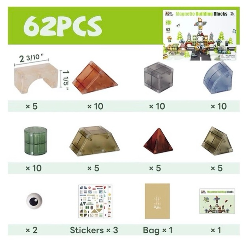 iPlay, iLearn Kids Magnetic Blocks, 62 PCS Magnet Stacking Block Building. NEW - Picture 6 of 11